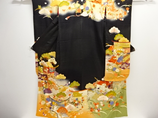 大正ロマン　錦紗几帳に松桐模様刺繍五つ紋花嫁衣装振袖・中着・長襦袢セット